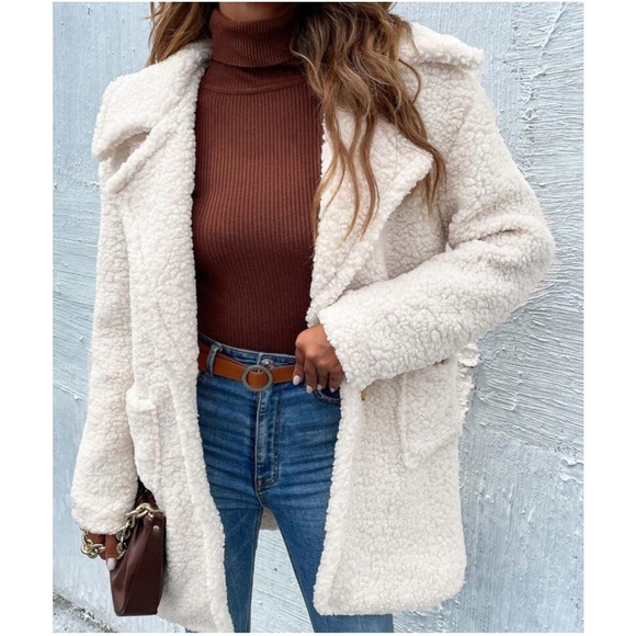 Cozy Wide Collar Button Pocket Jacket Coat